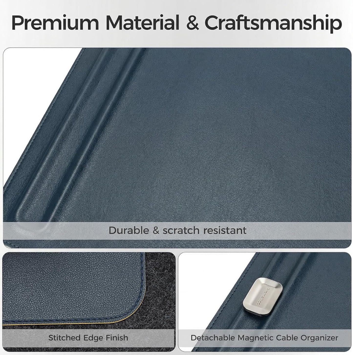 Desk Mat – Double-Sided Vegan Leather & Felt | Built-In Magnetic Cable Organizer & File Storage | Premium Workspace Pad for Office, Gaming & Creative Professionals-(Brown)