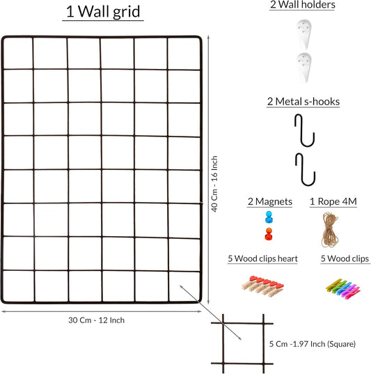 ODOXIA 2 Pack Wire Wall Grid Panel | Photos & Pictures Display Grid Wall Panels | Black, Magnetic & Metal Grid | Photo Grid Wire Board | Hanging Home, Office & Kitchen Decor
