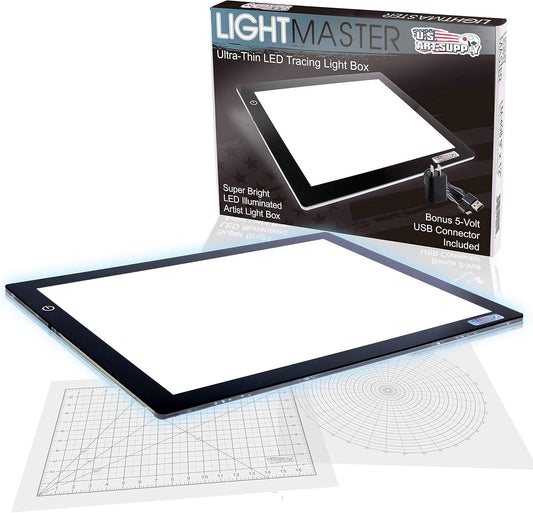 U.S. Art Supply Lightmaster USB Powered 18.75" Diagonal Pro Artist Size (A4) 9"x12" LED Lightbox Board - 5-Volt Light Bright Thin 3/8" Profile LED Light Box Pad with 110V AC Power Adapter, USB Adapter