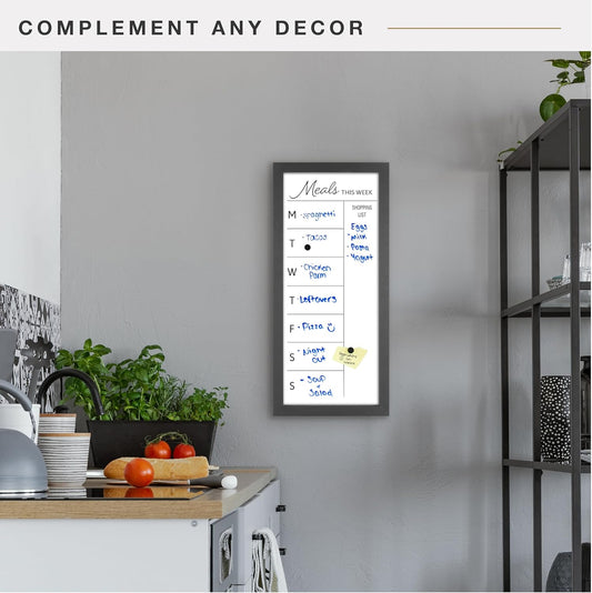 MCS Dry Erase Weekly Planner 11x24 Walnut Framed Calander Whiteboard for Wall, Plan Your Week with Family Weekly Planner for Dinners, Sports, Events & More