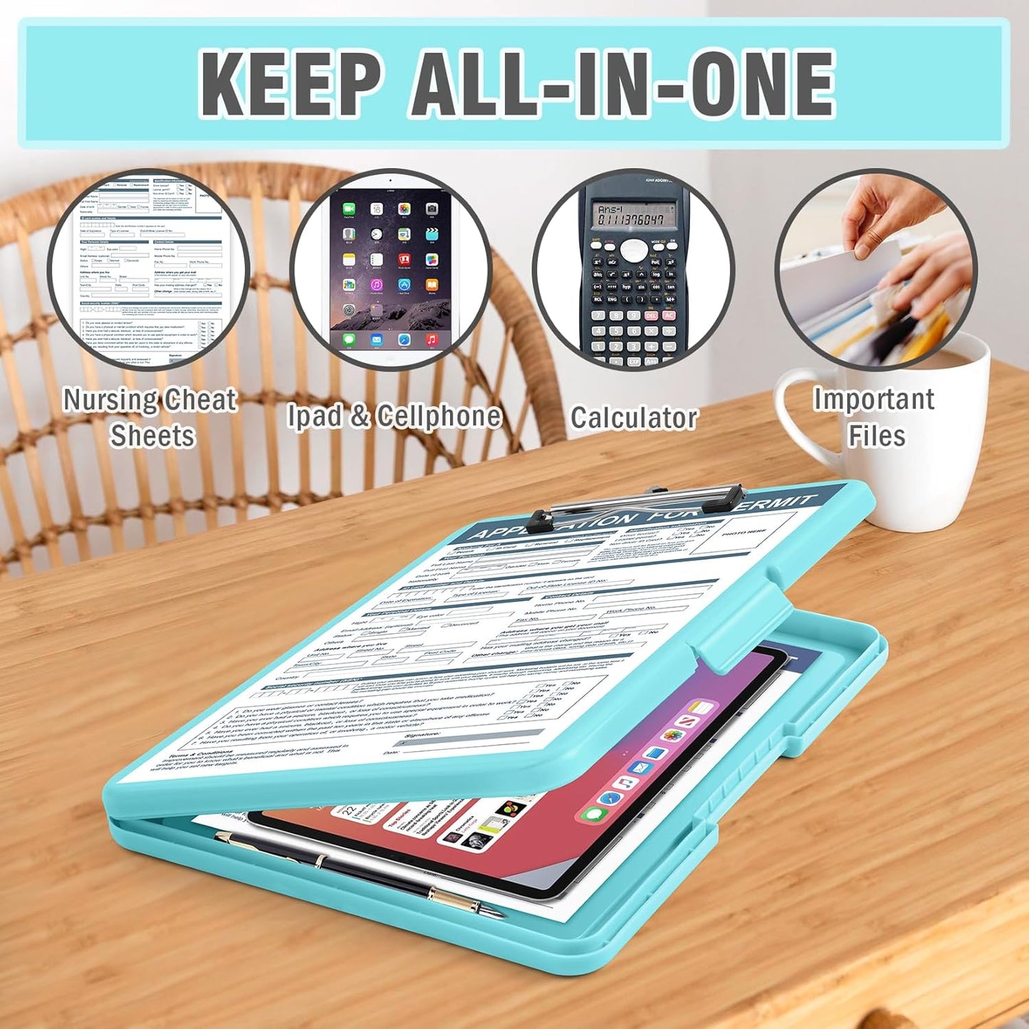 ANZNKU Clipboards with Storage, 13x9.6 Heavy Duty Nursing Clipboard Foldable, Plastic Storage Clipboard with Pen Holder, Cute Clip Board Folder for Teacher Nurse Work, School & Office Supplies(Black)