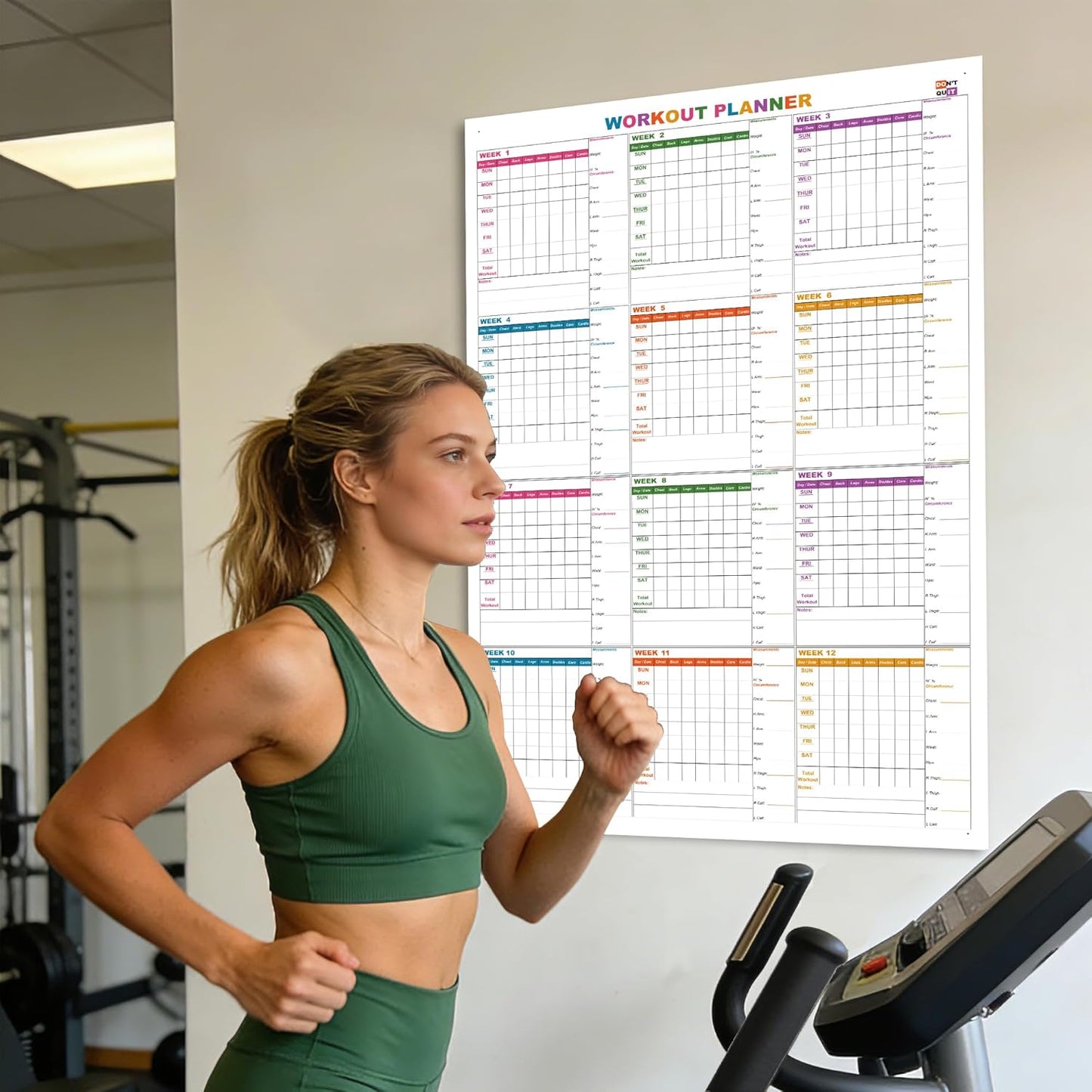 Large Dry Erase Workout Calendar For Wall, 24 X 36 Inch Reusable 12 Week Weight Loss Tracker Chart, Lightweight Gym Whiteboard Poster For Tracking Exercise, Body's Measurement & Circumference
