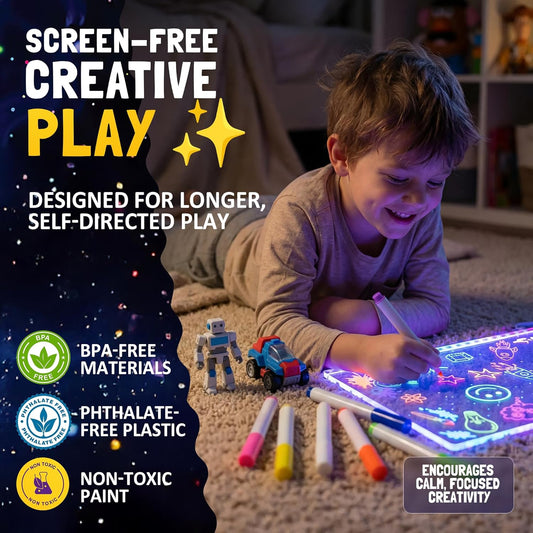 Nutty Toys Magic LED Drawing Board - 10 Light Up Modes - XL 16" Dry Erase Glow Note Doodle Pad - Pens, Adapter & Accessories incl., Top Birthday & Easter Gifts 2026 for Kids, Girls, Boys & Teens