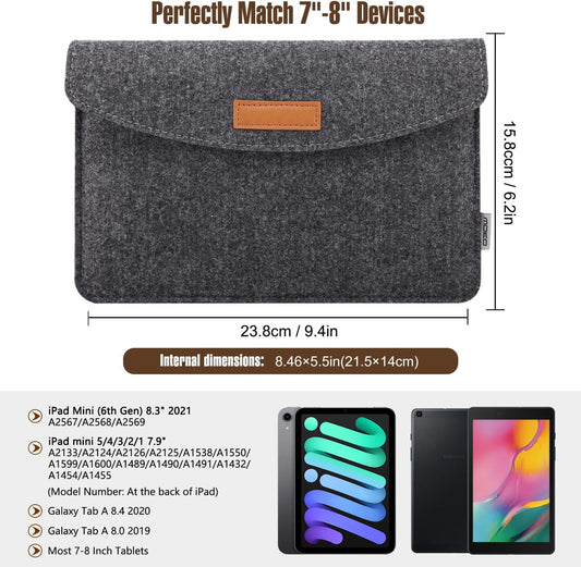 MoKo 9-11 Inch Felt Tablet Sleeve Bag Carrying Case Fits with New 11-inch iPad Air M2, New 11-inch iPad Pro M4, iPad 10th Gen 10.9, iPad 9/8/7th 10.2, iPad Air 5/4th 10.9, iPad 9.7 - Dark Gray
