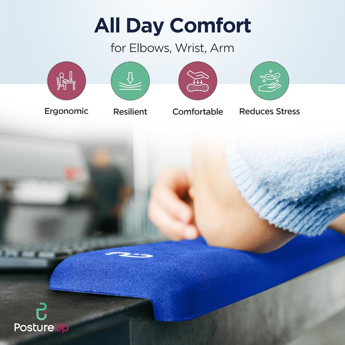 EdgeRest PostureUp L-Shaped Desk Long Wrist Rest Elbow, Forearm & Wrist Comfort Support for Table or Desk Edge, Non-Slip, Memory Foam Padding, Ergonomic Design for Work, Universal Fit, Black