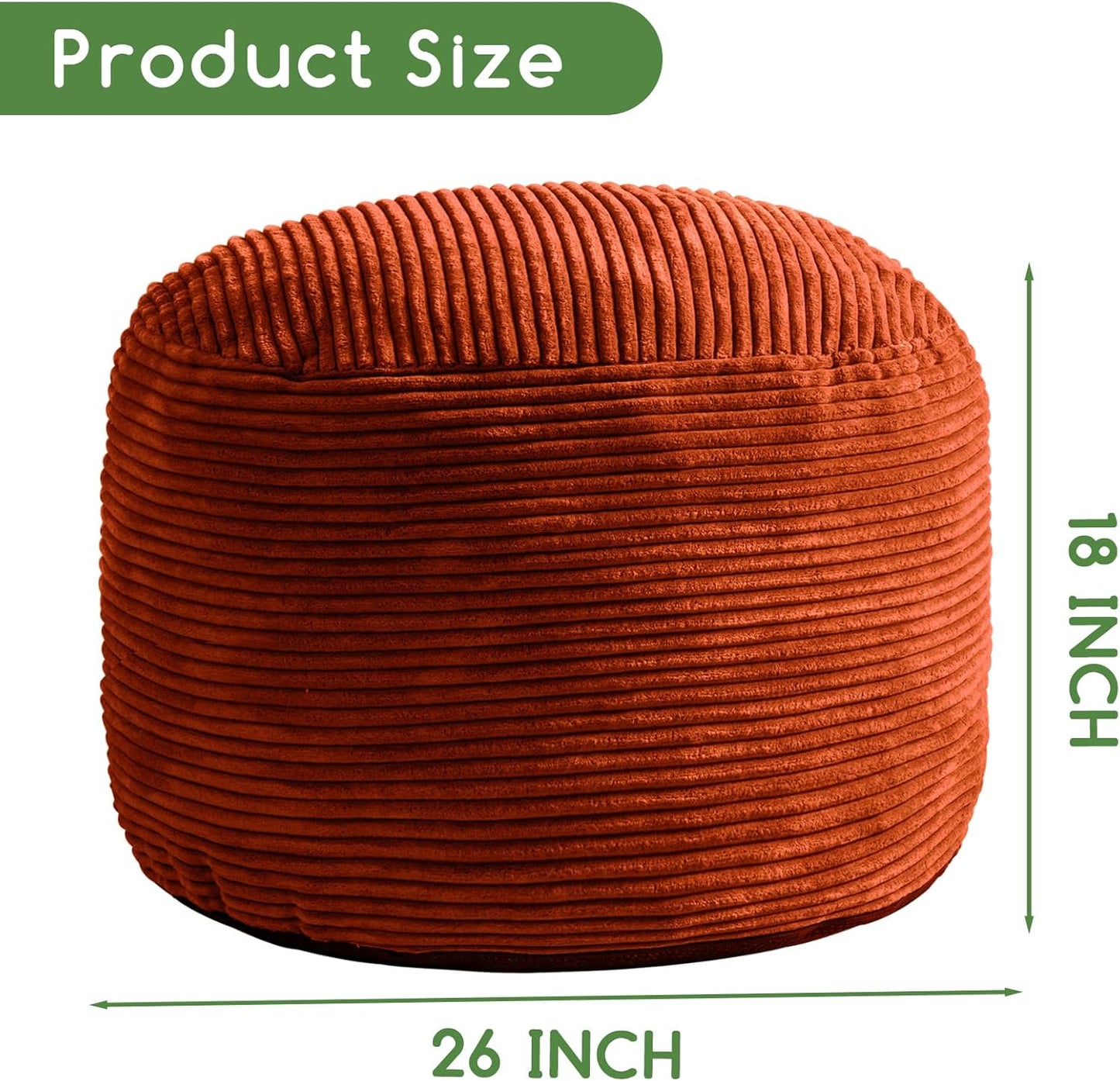 HIGOGOGO Round Stuffed Pouf Ottoman, Corduroy Poufs with Foam Chunk Filling, Furry and Fluffy Pouf Foot Stool Storage Ottoman, 20 X 15 Floor Poufs Foot Rest for Living Room, Dark Grey