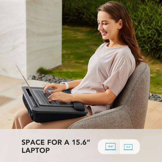 HUANUO Laptop Lap Desk - Portable Lap Desk with Pillow Cushion, Fits up to 15.6 inch Laptop, with Anti-Slip Strip & Storage Function for Home Office Students Use as Computer Laptop Stand, Book Tablet