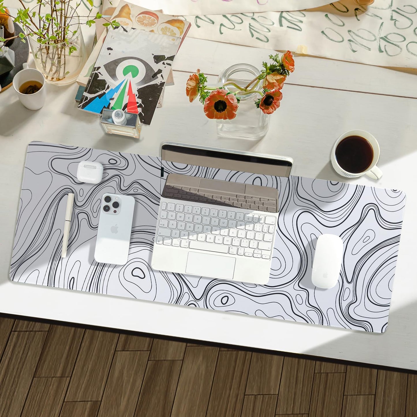 Reniteco Waterproof Large Gaming Mouse Pad with Durable Stitched Edges, Non-Slip Rubber Base, Grainy Jacquard Mouse Mat Desk Pad for Home Office Gaming, 31.5''x11.8''x0.12'', Matte Beige