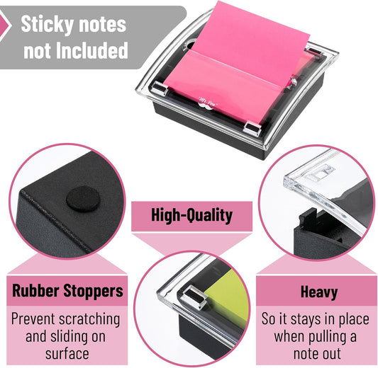 Mr. Pen- Pop Up Note Dispenser, 3" x 3", 2 Pack, Black Base, Clear Top, Sticky Note Dispenser, Sticky Note Holder for Desk