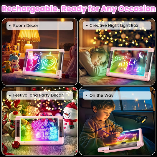 Rechargeable LED Drawing Board, 15 Inch 9-Color Light Modes Neon Art Light Up Writing Tablet Tracing Pad for Kids, Sketching Gift Toy for Teens, 5 Markers, 10 Tracing Sheets