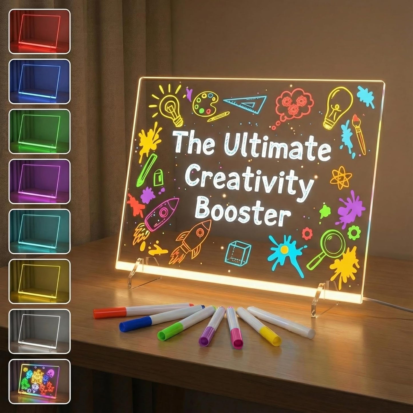 Nutty Toys Magic LED Drawing Board - 10 Light Up Modes - XL 16" Dry Erase Glow Note Doodle Pad - Pens, Adapter & Accessories incl., Top Birthday & Easter Gifts 2026 for Kids, Girls, Boys & Teens