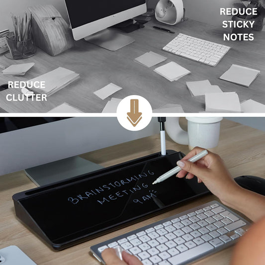 GAROOD Desktop Whiteboard with Storage Desk White Board Desk Board Glass White Board with Stand Home Office Organizer Phone Holder 15.8X7X2 inches