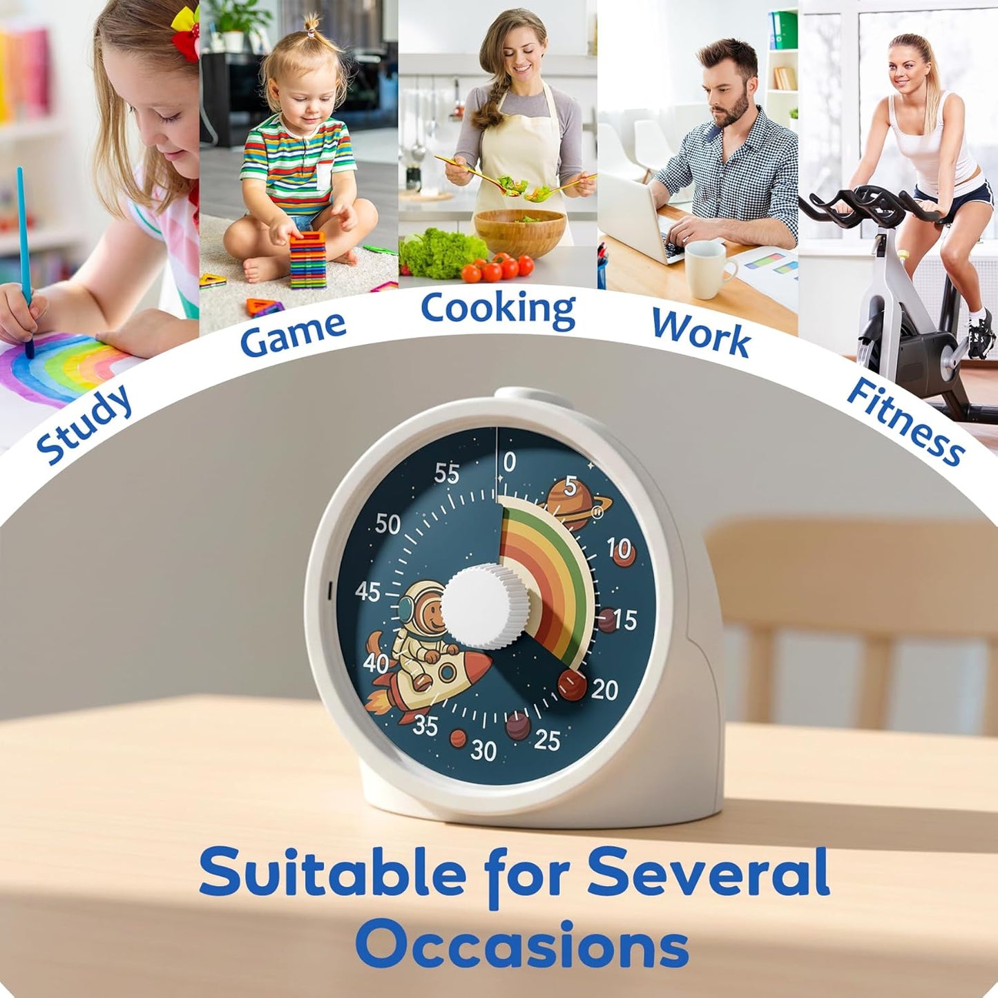 Visual Timer for Kids with Pause Button, 60-Minute Countdown Timer with Silent Operation, Desk Pomodoro Timer Kid Time Management Tools for Classroom, Office and Kitchen, Pink
