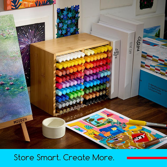 MEEDEN Bamboo Marker Organizer for Desk: Holds 224 Pens with 32 Compartments- Art Supply Storage & Holder for Alcohol Markers,Pens,Pencils