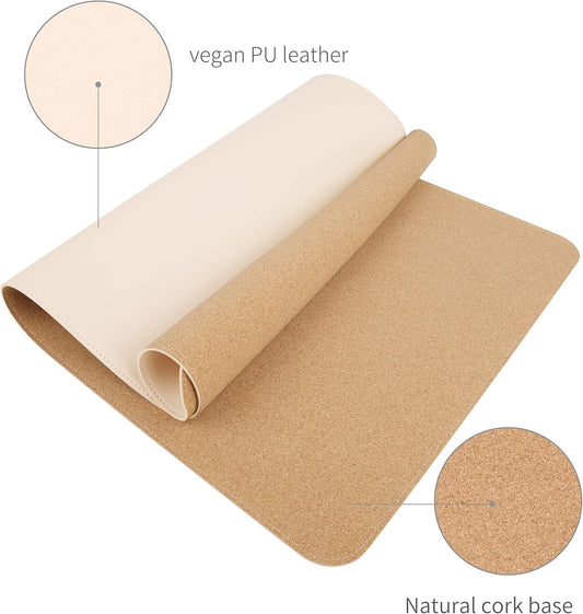 RENMTURE Dual-Sided Mouse Pad, Natural Cork & PU Leather Large Desk Pad for Office and Home Work, Desk Protector Non-Slip, Waterproof, Easy Clean (Olive Green, 32"x16")