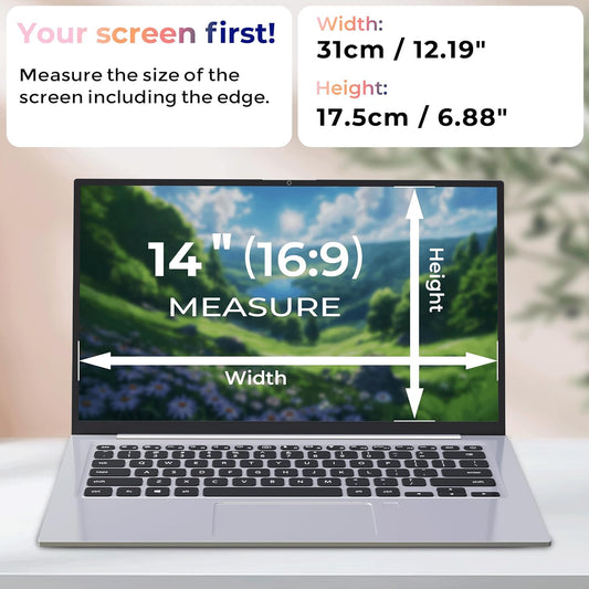 Magnetic Laptop Privacy Screen 14 inch for 16:9 Privacy Shield, 14" Removable Computer Monitor Anti Glare Protector Blue Light Filter, Compatible with HP/Dell/Acer/Lenovo/Samsung/ASUS (12.2x6.9inch/ W x H)