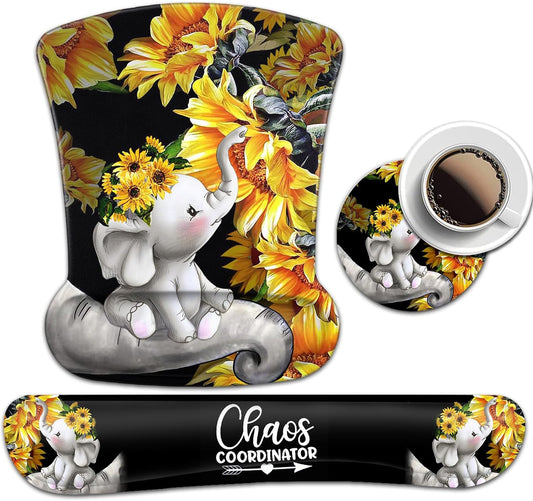 Mouse Pad with Wrist Support, Ergonomic Gel Mouse Pad Beautiful Flowers,Non-Slip Durable, Memory Foam Keyboard Wrist Rest, Suitable for Office Typing Games, Pink Hyacinths on Wood Panel