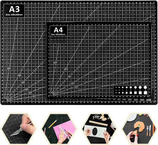 2 Pcs Large Cutting Mat Self Healing,Double Sided,Grid Line And Angles Help To Cut Precisely,Craft Mats for Scrapbooking, Quilting, Sewing and All Arts,Non Slip & Easy Clean ((A3 & A4 Green)