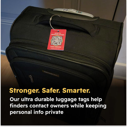 Smart Luggage Tags 2-Pack | Privacy QR Code Tag Keeps Personal info Private | Customizable Travel Suitcase Tags for Women Men | Use with GPS Bag Locator Tracking Tags, Air Tag for Android or iOS