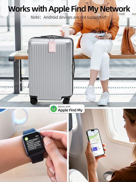 Luggage Tags, Works with Apple Find My, Leather Luggage Tag for Suitcases, Travel Tags, Bag Tag for Backpacks, Suitcase Tag with Privacy Flap, Anti-Lost Smart Luggage Tracker, Travel Essentials, Black