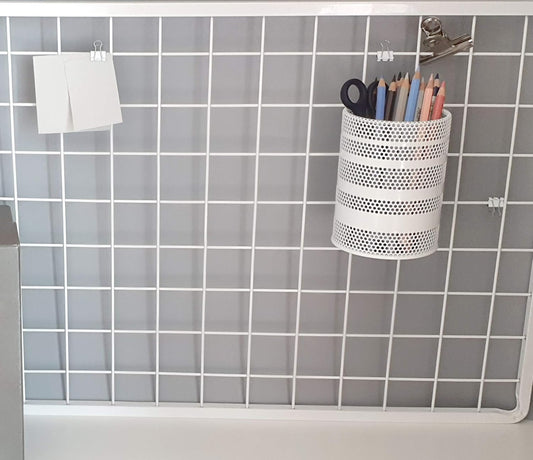 Metal Hook Wall Mounted Pen Pencil Holder, Office Desk Organizer with Hook for Hanging on Wire Mesh Wall Grid Panel (White, Large)