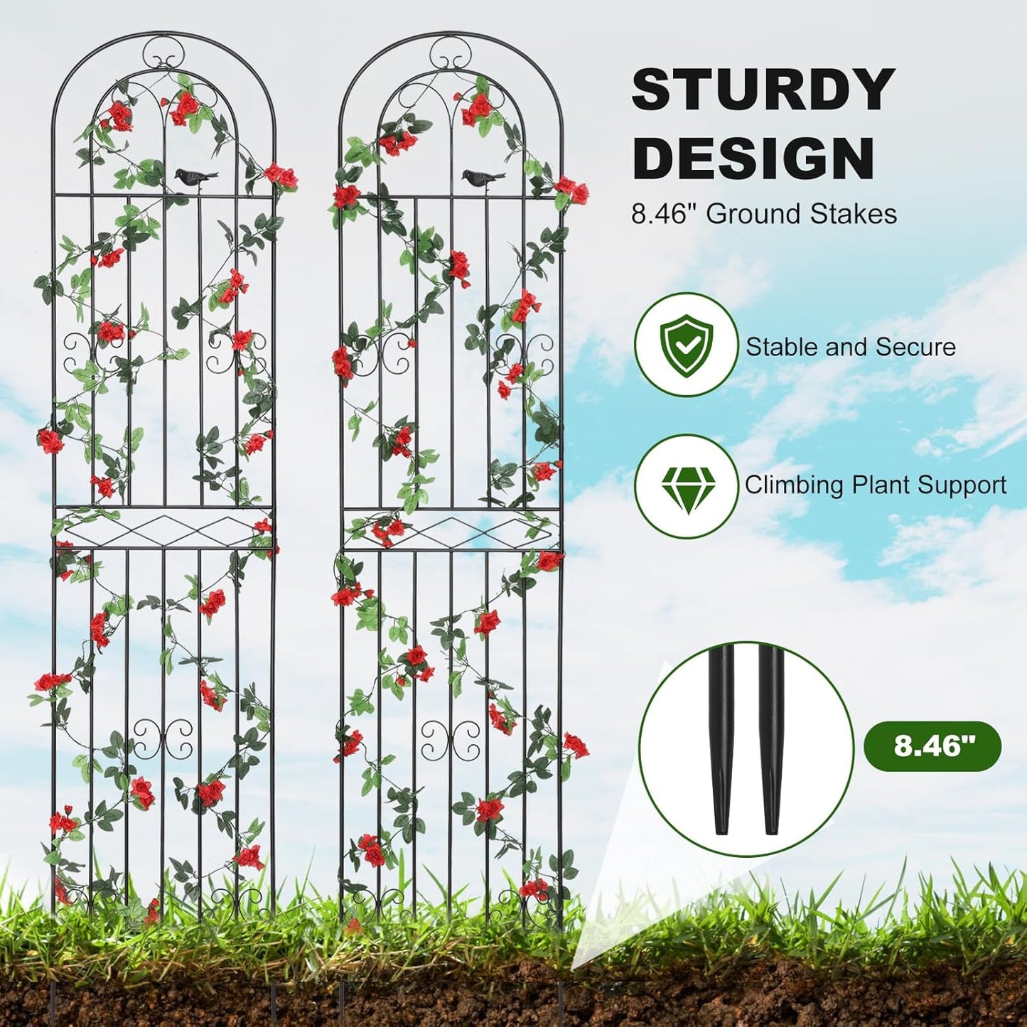 2 Pack 70.8" H x 19.7" W Metal Garden Trellis with Black Coating, Wire Lattice Grid Panel for Climbing Plants Outdoor Roses Vine Cucumbers Vegetables Flower Support (70.8" H, 2 Pack)