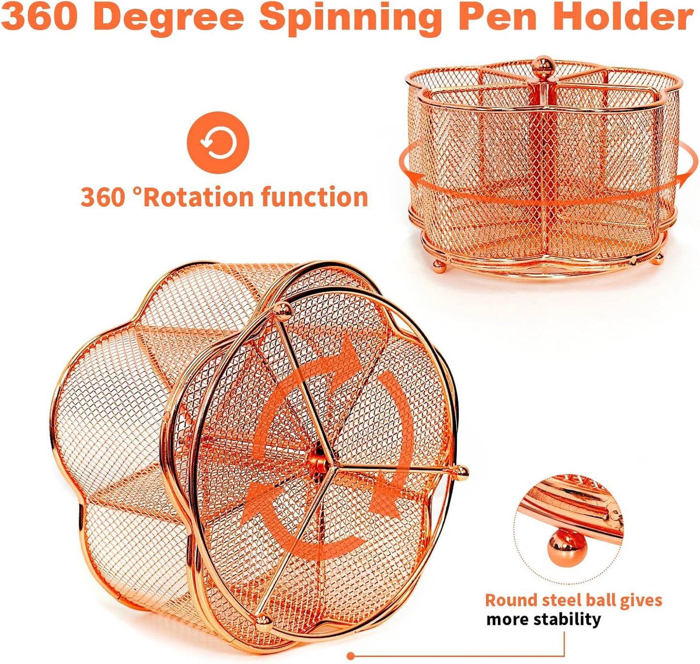360 Degree Rotate Pen Holder for Desk Mesh Desk Pen Organizer Pencil Holder Large Capacity Accessories & Workspace Organizers for School,Home (Black, No hook)