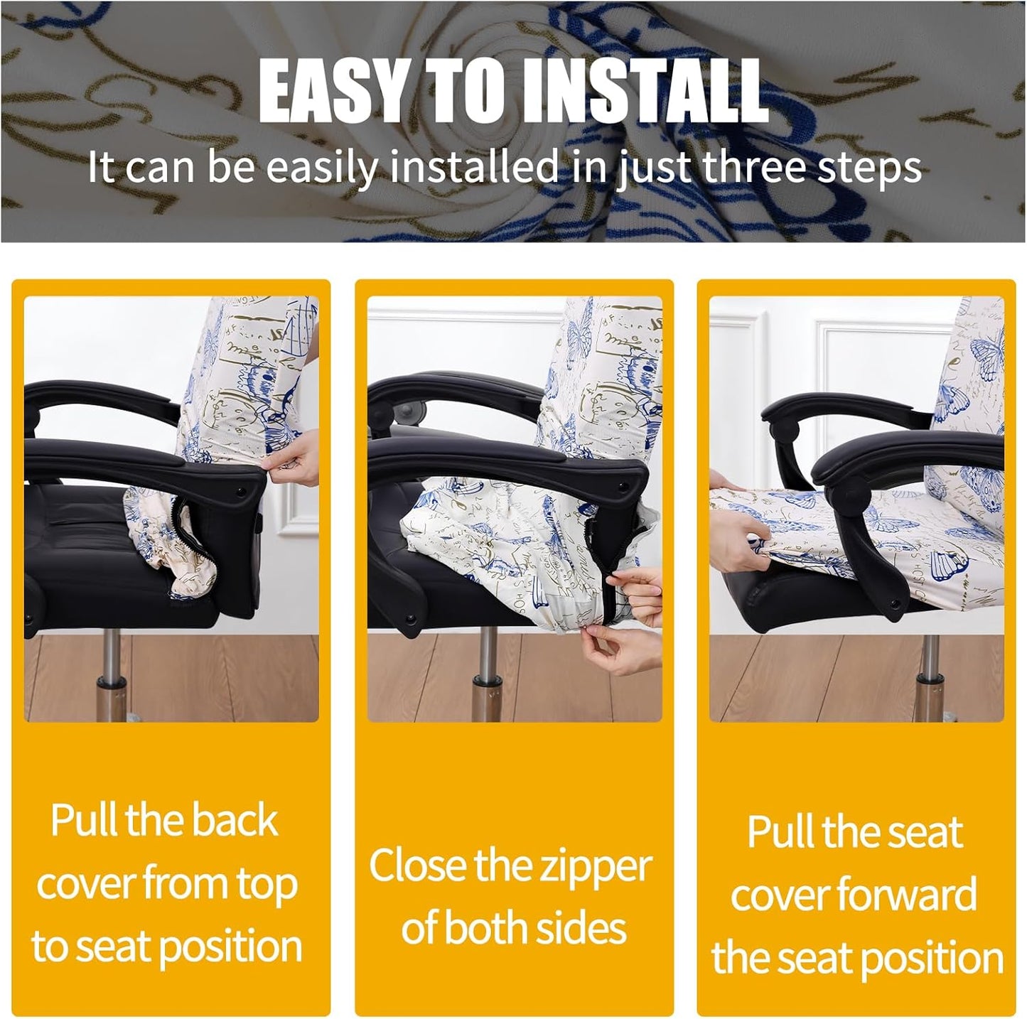 Smiry Stretch Printed Office Chair Armrest Covers, 2 Pcs Soft Fit Removable Washable Computer Desk Chair Arm Covers Protector, Black
