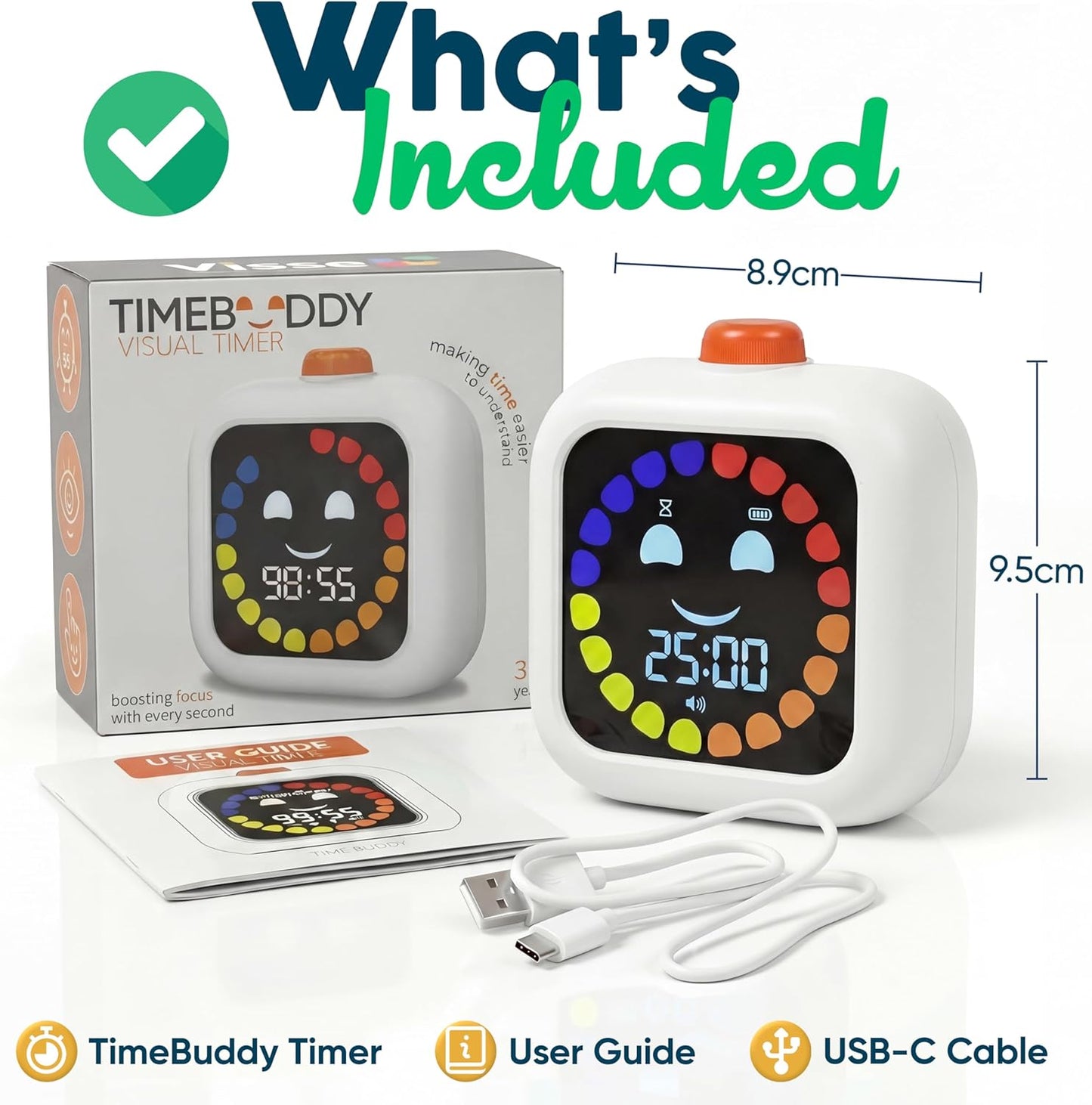 Digital Visual Timer for Kids - Rechargeable, Silent Count Up/Down for Calmer Routines - 99 Min Countdown Kids Timer for Classroom, Home & Therapy - Builds Focus & Independence