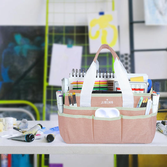 JJRING Craft Organizer Tote Bag for Art Storage, Caddy with Multiple Pockets, Bluish Green Sewing Bag for Scrapbooking, School, Medical, and Office Supplies