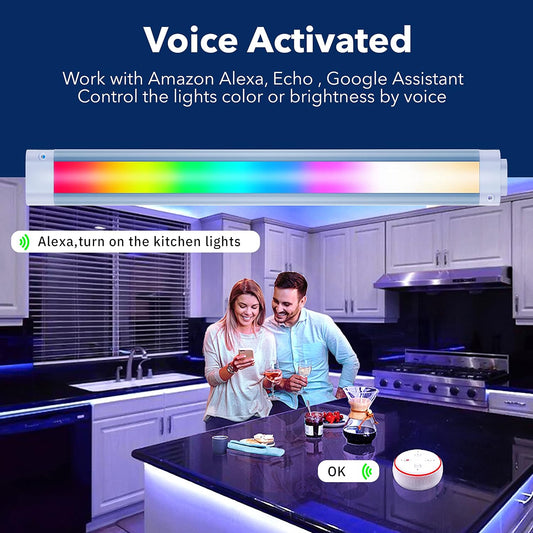 LED Smart Under Desk Lights Plug in White & RGB Color Changing Dimmable with Remote. Alexa, Google Enabled. Under Counter Lighting Bar for Kitchen, Shelf, Cupboard, Cabinet, Monitor (1-Bar Kit, 12")