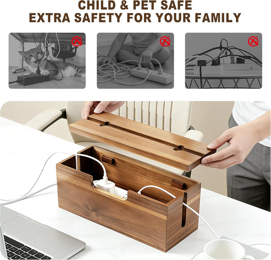 Acacia Cable Management Box, Cord Hider Organizer with Phone Stand, 12" L Cord Box for Power Strip, TV Wires & Desk Cable Storage, Office Under Desk Cable Storage Box for Wire