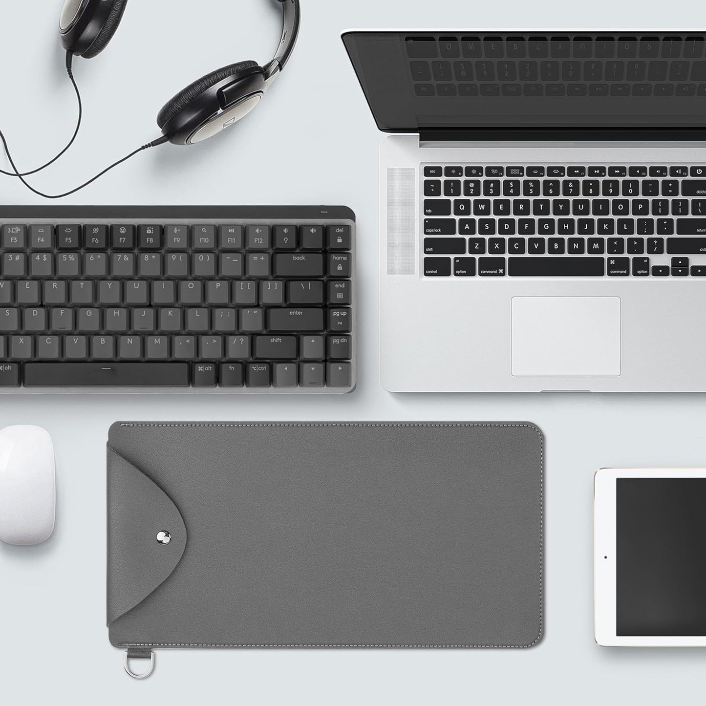 Geekria 84-Key Slim Keyboard Carrying Pouch, Compatible with MelGeek O2, LOFREE Flow84/Lite 84, Logitech MX Mechanical Mini, IQUNIX MQ80, Vegan Leather Travel Case Sleeve Bag (Dark Grey)