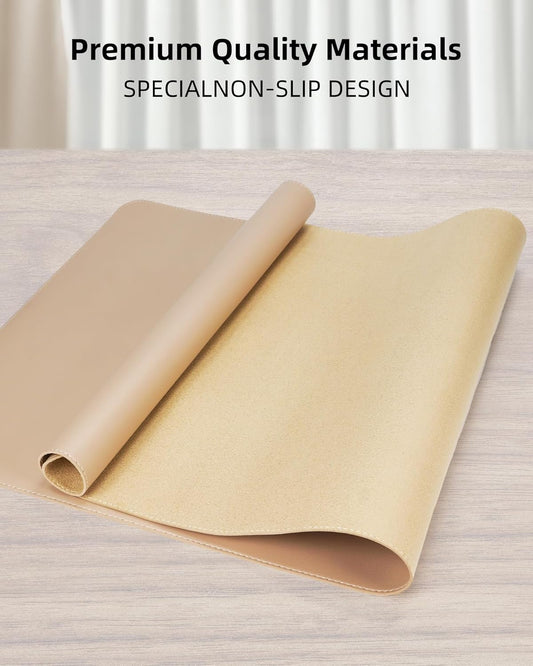 AFIING Desk Pad Protector 23.6" x 13.7" - Non-Slip Waterproof PU Leather Desk Mat for Mouse, Keyboard, Laptop, Office and Home Workspace (Beige)
