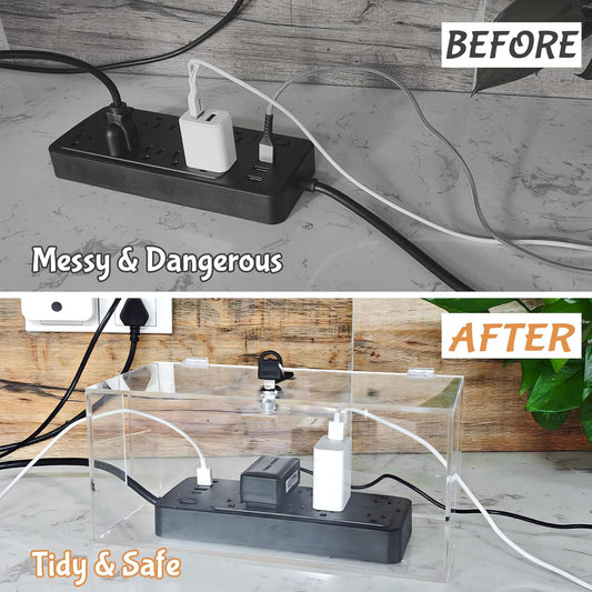 2PC Cable Management Box with Lock,Acrylic,Cable Organizer Box & Power Strip Cover, Wire Organizer for Surge Protector Power Strip,TV Computer,Cable Wires of Home,Office,Child and Pet Proof