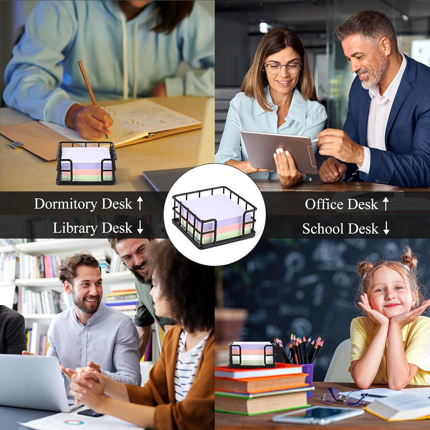 OWLMATE Metal Sticky Note Holder 3.54 x 3.54x1.77 Square Black Dispenser for Desk Office Dorm