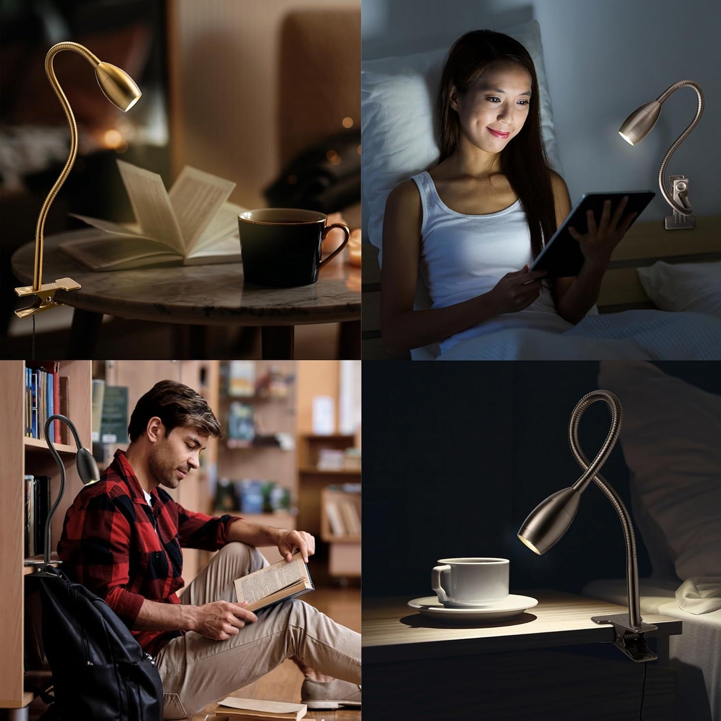 O'Bright Lumos - Versatile Clip-on Lamp: Zoomable Spotlight, Dimmable LED, Flexible Gooseneck, 4000K Light, 100% Metal Clamp - Ideal for Reading, Crafting, Work, and Headboards, Black