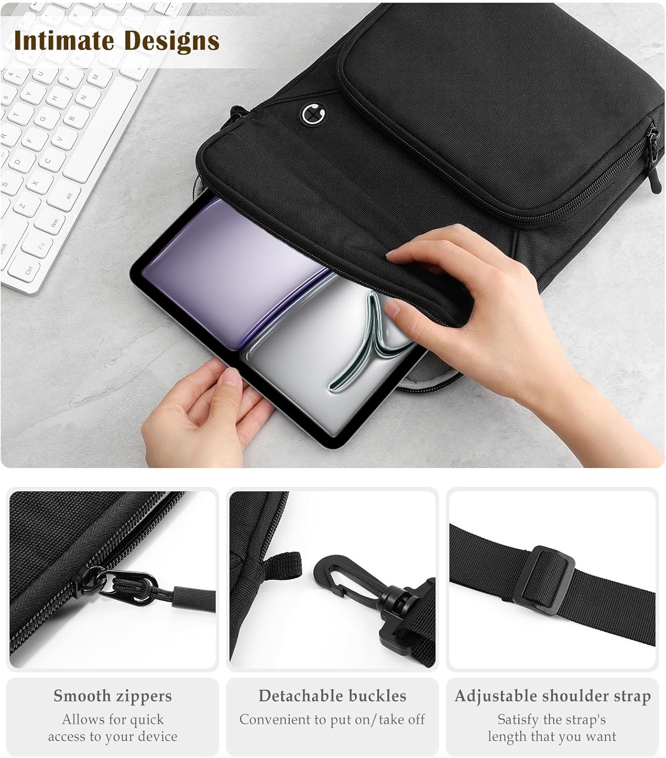 Dadanism 9-11 Inch Tablet Sleeve Bag with Shoulder Strap for iPad (A16) 11", iPad Air M4 Pro M5 11", i-Pad 10th Gen 10.9", i-Pad 9/8/7th Gen 10.2", Galaxy Tab A11+ Plus 11", reMarkable 2 10.3", Black