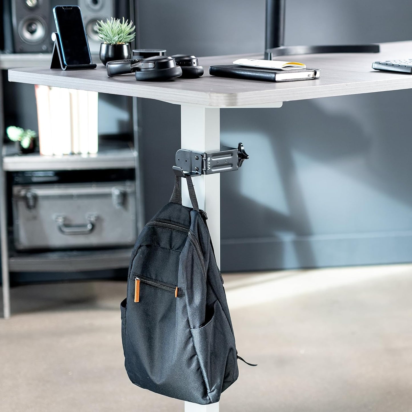 VIVO Steel Clamp-on Hook for Desktop and Desk Leg Mounting, Clip Holder for Office Accessories, Bags, Headphones, and More, Black, Mount-HLC1