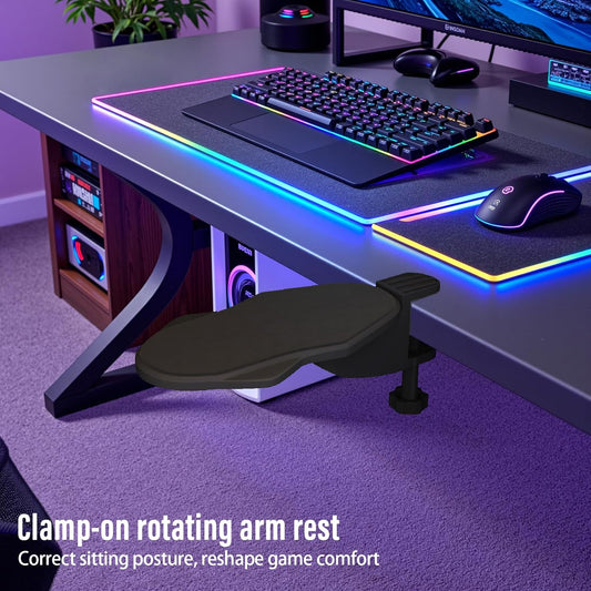 Ergonomic Arm/Elbow Rest for Desk - Foldable Rotatable Elbow Support for Computer Desk, Office & Gaming Comfort (Foldable Rotating Black)