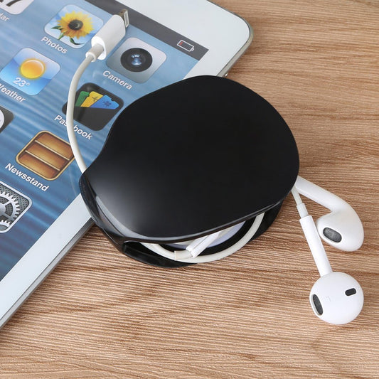 AUTOMATIC Cord Winder Wire / Wire Storage Housekeeper / Retractable Cord Organizer for USB Cables, Headphone Cable, Data Charging Cable and Other Cords. No More Tangled Cords! Black