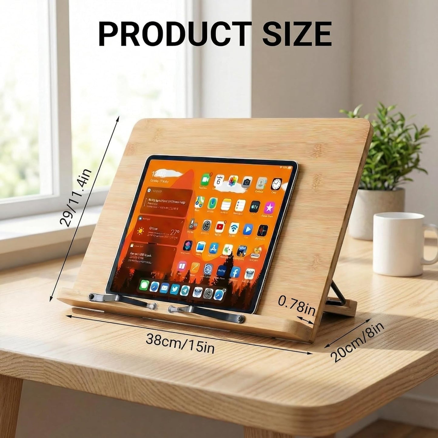 Adjustable Book Stand, Stable and Lightweight Wooden Textbook Holder Stand, Bible/Recipe/Pad/Reading/Cooking Book Tray