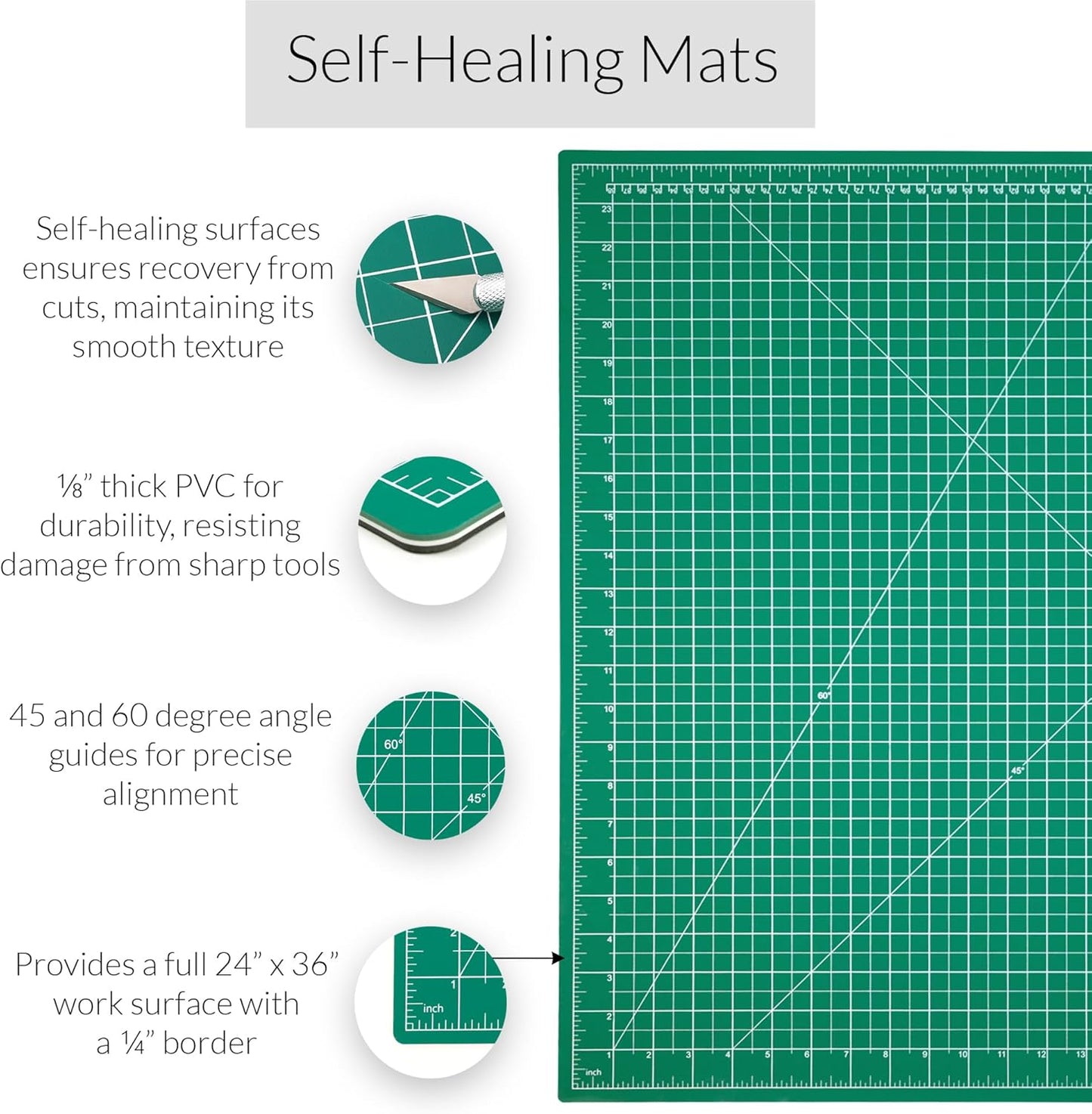 WA Portman 12x18 Inch Self Healing Cutting Mats for Crafts – Fabric Cutting Mat with Precision Craft Knife, 10#11 Hobby Knife Blades & Metal Ruler 18 Inch Cork Backed Ruler – All-in-One Craft Kit