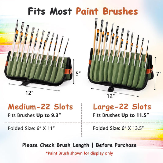 Stand Up Canvas Paint Brush Holder Case for Artists, 22 Slots Brush Organizer with Pop-Up Stand, Zippered Travel Paint Brush Storage Bag for Acrylic Oil Watercolor Brushes, Portable Paintbrush Case