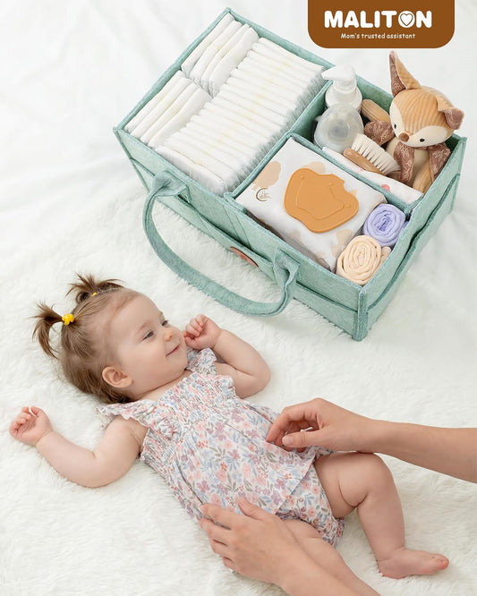 Maliton Baby Diaper Caddy Organizer for Changing Table, Nursery Storage Bin Basket with Handle, Felt Diaper Organizer Suitable for Indoor Outdoor (Khaki)