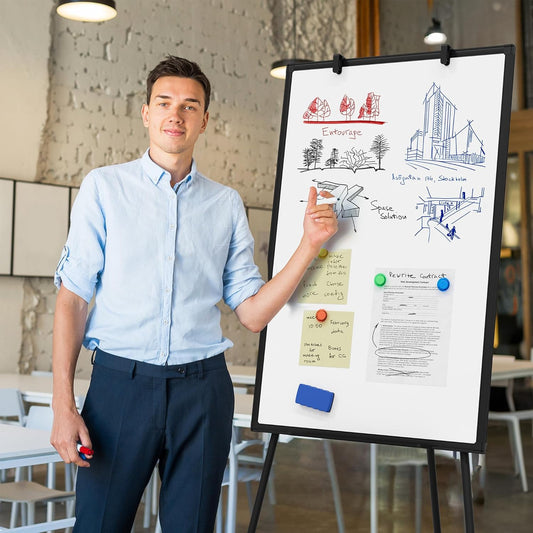 Large Whiteboard Easel with Stand, 36" x 24" Portable Standing Magnetic Dry Erase White Board, 3' x 2' Tripod Height Adjustable Flip Chart Easel for Home Office Classroom School, Silver