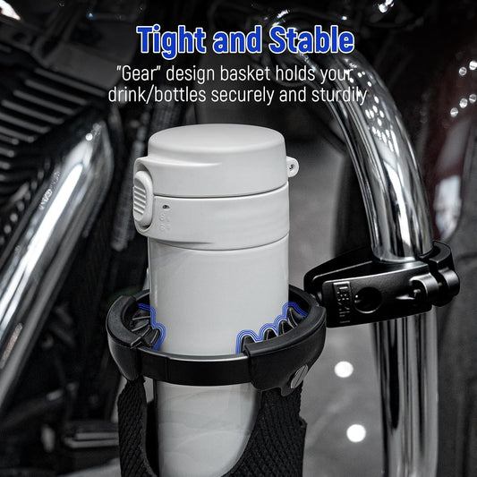 LEXIN C4 Extra Large Motorcycle Cup Holder for Harley Davidson, Max 32oz Drink Holder with 360° Ball Swivel, Aluminum Clamp for 7/8"-1 1/4" Handlebar/Bumper/Pole Mount, Apply for ATV, UTV, Boat, More