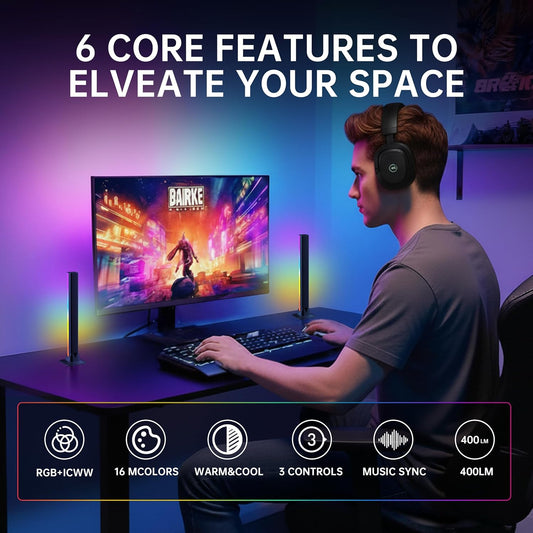 Smart RGB Light Bars for Gaming Desk & TV, 9.5" LED Monitor Backlight for PC Gaming, Ambient Lighting for TV Room (Fits up to 75"), Music Sync Color Changing TV Backlight, Bluetooth App Control