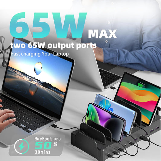 420W Charging Station for Multiple Devices, Zobirez 10-Port USB C Fast Charger Stations for MacBook, iPhone, Android Cell Phone, iPad, Tablet, Family Multi-Device Organizer Charging Dock, White