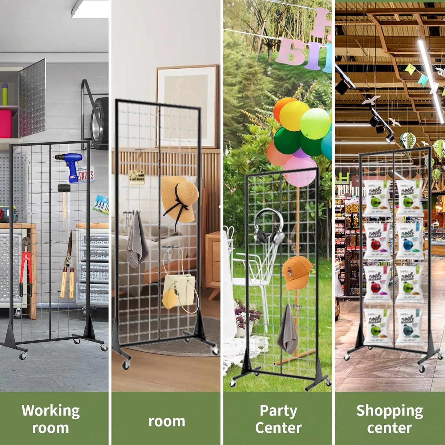 3-Pack 2' x 5.5' Grid Wall Panels Standing Wire Grid, Display Rack with T-Base Wheels Freestanding Gridwall Panel Tower for Shop, for Art Fairs Black